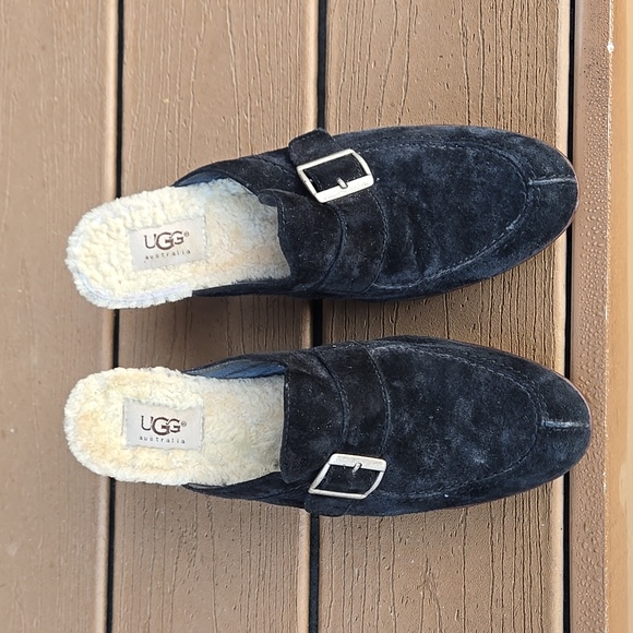Ugg Isabella Black Suede Mules Size 9 - Picture 1 of 12